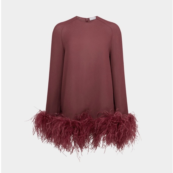 72. 16ARLINGTON Hodi Mini Dress Georgette Feather Mini BORGOGNA $1260 NWT Sz 2 - Picture 2 of 9